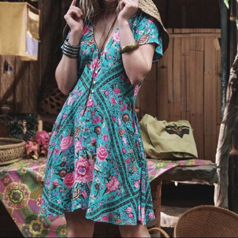 ISO Spell turquoise babushka mini dress, size S/M